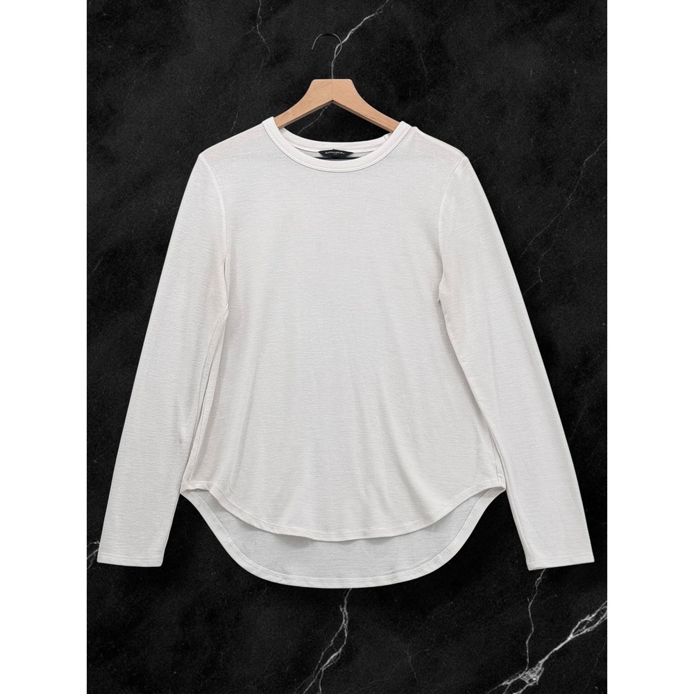 Banana Republic Curved Hem Textured Long Sleeve Top White Small